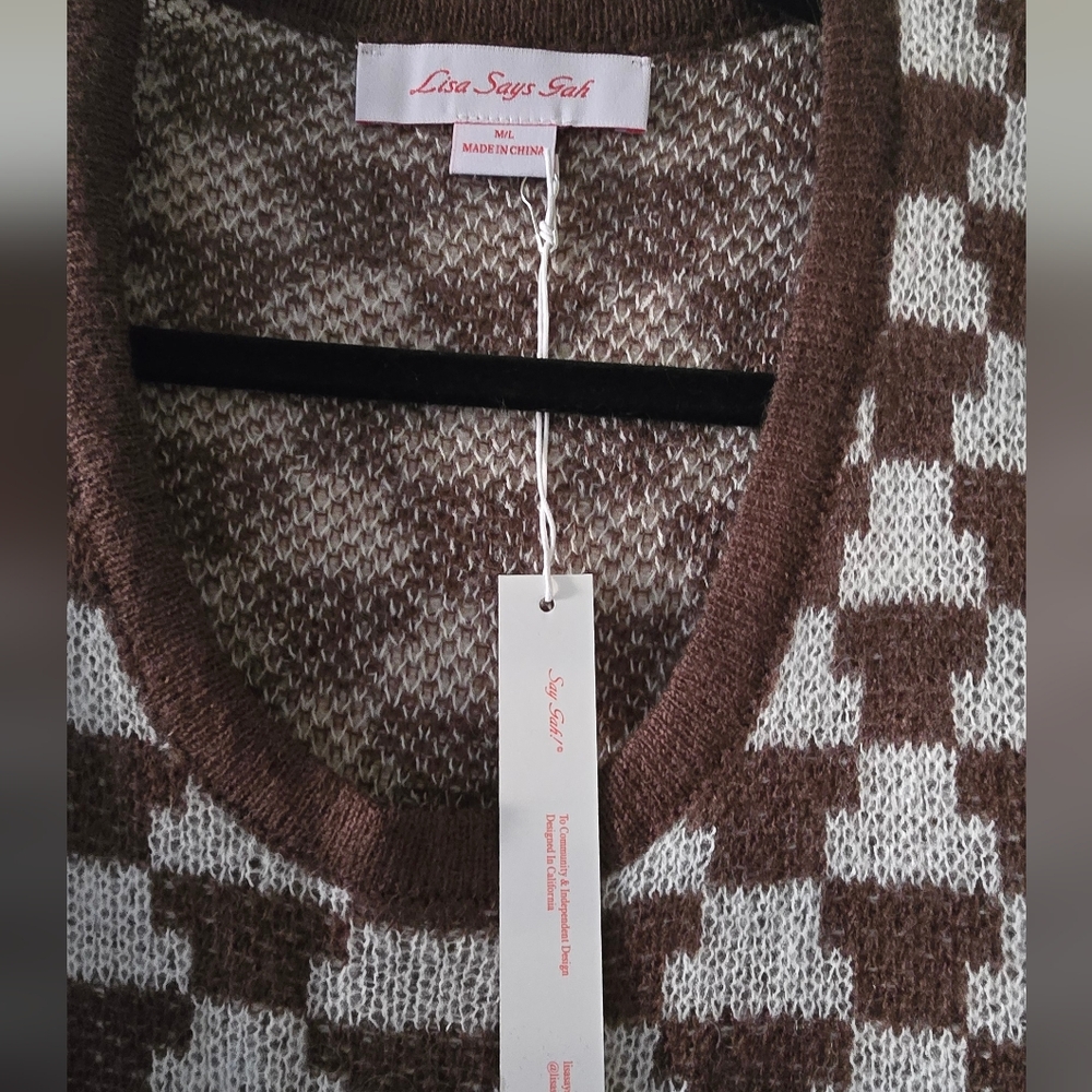 Lisa Says Gah Mafalda Knit Midi Dress In Brown Multi Size M / L Wool Mohair - Picture 3 of 4